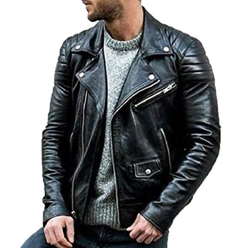Image of Men's Motorbike Rock Punk Biker Leather Jacket Multi-Zipper Design Harley Jacket Coat Black