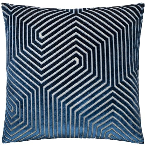 Image of Paoletti Evoke Velvet Cushion Cover – Luxurious Chevron Pattern Decorative Square Cushion Case (Navy - 55x55cm)
