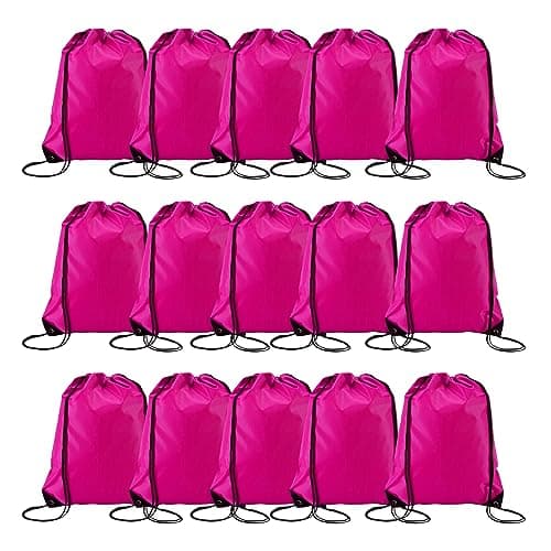 Image of Playcrate 15 Drawstring Bags Backpack - Party Gift Bags & Sports String Bag for Gym, School, Travel Storage Organization (Pink)