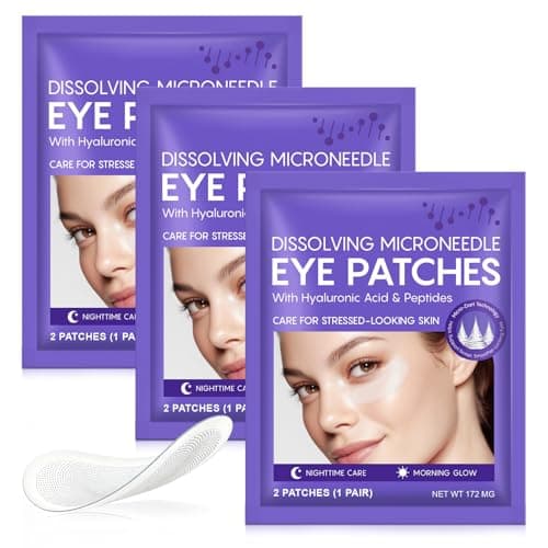 Image of Dissolving Microneedle Eye Patches 6PCS- Hydrating Gel Eye Mask with Hyaluronic Acid & Peptides - Smoothing Patches for Puffiness & Fine Lines Appearance - Vegan, Sensitive Skin Safe
