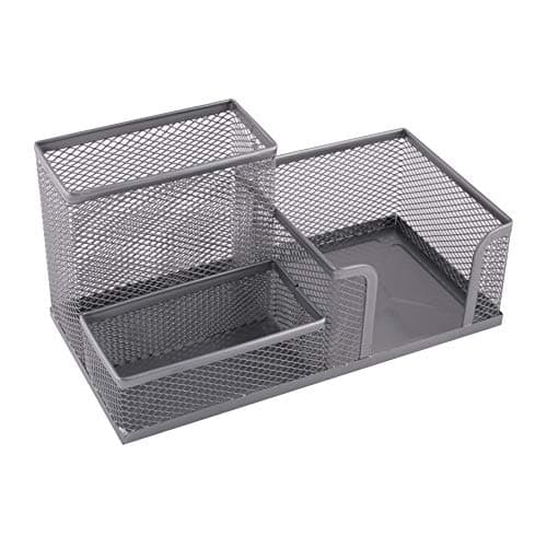 Image of LEVIATAN D.RECT Desk Organiser with Pen Holder and Memo Holder Metal Mesh 205 x 103 x 98 mm Silver