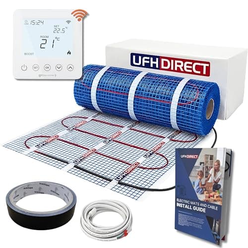 Image of UFH Direct Professional Electric Underfloor Heating mat kit 200w per m² – Lifetime Warranty - Ultra-Thin PTFE Cable, Self-Adhesive Mesh (1m²)