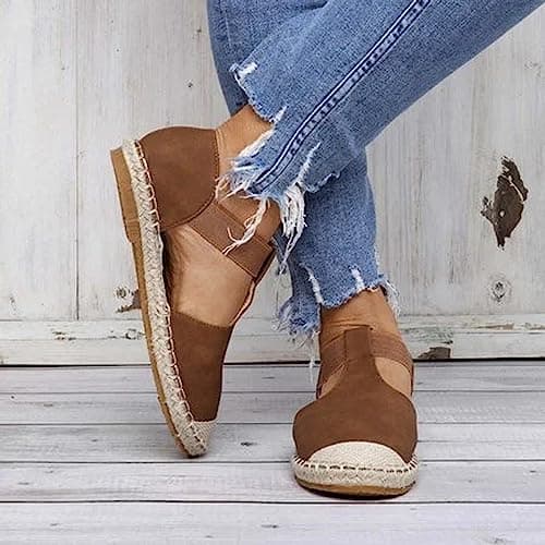 Image of Vnook Women's Summer Fashion Sandals Closed-Toe Plates Canvas shoes Casual Walking Shoes Leisure Comfy Suede for Walking Driving Sandals (Color : Brown, Size : 7 UK)
