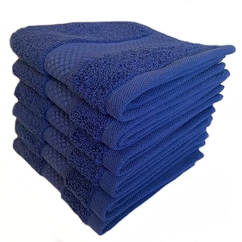 Image of Sue Rossi Face Cloths Pack of 2 or 6, Turkish Combed Cotton, 30cm x 30cm Wash Cloth Fingertip Flannel, Soft & Absorbent, 600gsm Thick Bathroom Towels Set (Navy Blue, 6)