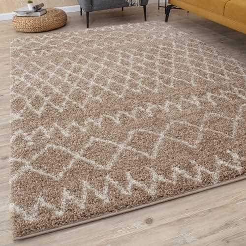 Image of THE RUGS Modern Moroccan Design Living Room and Bedroom Rugs, Non-Shedding & Easy Care (Tangier Beige/Ivory, 60x110 cm)
