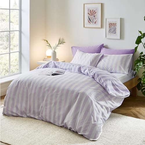 Image of Sassy B Bedding Stripe Tease Reversible Single Duvet Cover Set with Pillowcase Lilac
