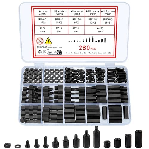 Image of Ewwtrey 280 Pcs M4 Male Female Nylon Spacer Standoff Screw Nuts, Assorted Black Nylon Threaded Pillars, Cross Head Standoff Spacer Pillar Spacers Washers Assortment Kit for PCB Board Motherboard