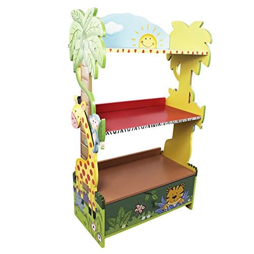 Image of Fantasy Fields Sunny Safari Large Kids Bookshelf, Wooden Bookcase, 3 Tier Bookshelf with Drawers, Book and Toy Organiser, Children's Storage