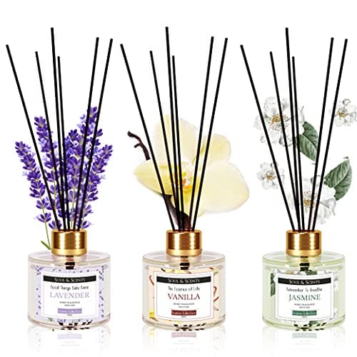 Image of Soul & Scents Lavender, Vanilla & Jasmine Reed Diffuser Set - 120ml with 6 Fiber Sticks Each | Stress Relief & Aromatherapy | Scented Air Freshener for Home, Bedroom, Bathroom & Office | Pack of 3