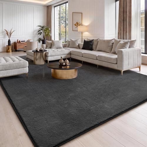 Image of Jungsang Fluffy Rugs Living Room, 200x300cm Soft Shaggy Carpet Rugs for Bedroom, Machine Washable Anti Slip, Non Shedding Modern Indoor for Dorm Teens Room Decor, Drak Grey
