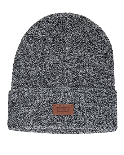 Image of Levi's Unisex's All Season Comfy Leather Logo Patch Cuffed Hero Beanie Hat, Marled Grey, One Size