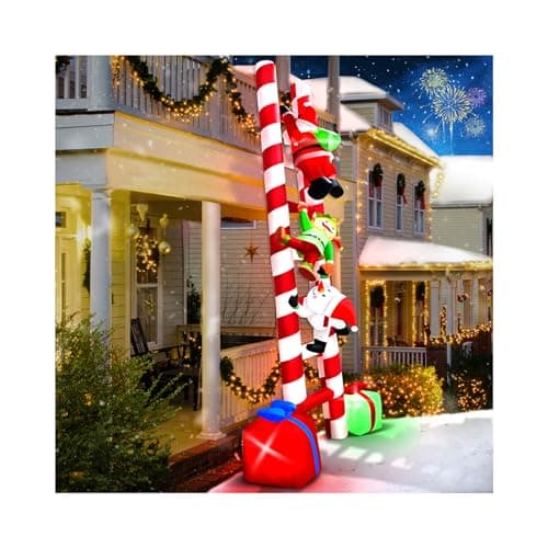 Image of Kalolary 10FT Hanging Christmas Inflatables Decorations, Santa Claus Elf and Snowman Climbing Ladder with Build-in LEDs Christmas Decorations for Outdoor Yard Window Roof Party (Christmas Ladder)