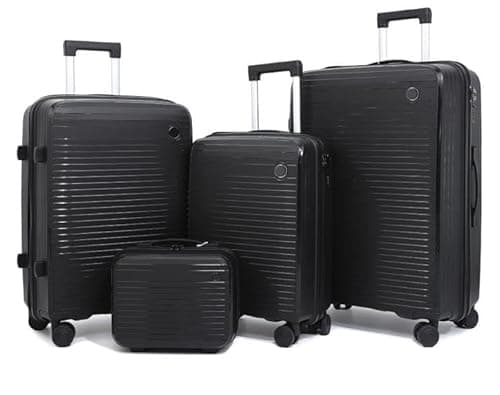 Image of Suprills 4-Piece Luggage Set - Lightweight PP Shell Trolley Case with TSA Lock, Cabin Suitcase, 20" 24" 28" Suitcases, 14" Beauty Case, 360° Spinner Wheels