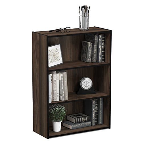 Image of Furinno PASIR Book Shelf, 3-Tier Bookshelf, Storage Shelves Bookcase, 9.7 x 23.7 x 31.5, for Living Room, Bedroom, Home Office, Columbia Walnut
