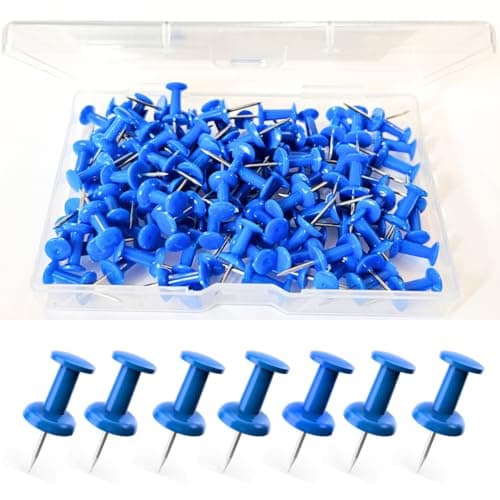 Image of NEDBLUE Blue Push Pins - 120 Drawing Pins with Storage Box, Thumb Tacks for Cork, Notice and Bulletin Boards - Map Pins