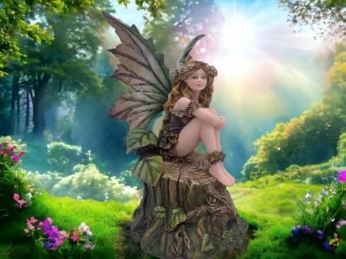 Image of Osiris Trading UK Enchanted Forest Nymph Figurine | Delicate Woodland Fairy Perched on Tree Stump | Hand-Painted Resin Fantasy Statue | Nature-Inspired Decor