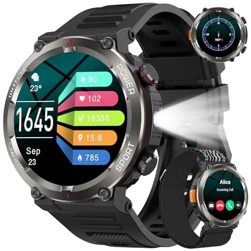 Image of Baolubao Military Smart Watch for Men(Answer/Make Calls),Fitness Watch with 960mAh Battery,Step Counter,LED Flashlight,Compass,Heart Rate,SpO2,Sleep Monitor,IP68 Waterproof smartwatch for iOS Android