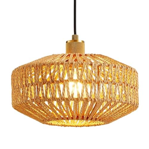 Image of HARPER LIVING Easy Fit Ceiling Lamp Shade, Handwoven Rope Pendant Lampshade with Reducer Ring, 30cm Drum Light Cover for E27/B22 Ceiling & Floor Lamp, Bedroom Living Room Hallway