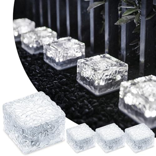 Image of MEDOYOH 4PCS Cool White Light Solar Light PVC Brick, Solar Brick Light On/Off Solar Ponds Lights Outdoor Garden Ornaments for Lawn Path Step Stone Deck Ground Pond, 7x7x5cm