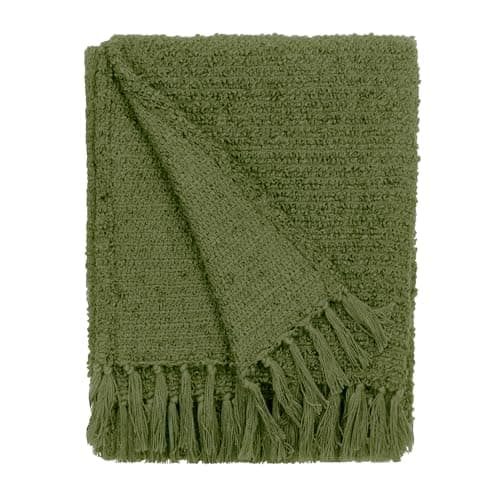 Image of Yard Furn Candar Textured Boucle Throw – Soft Boucle Fringed Design (Khaki – 130x170cm)