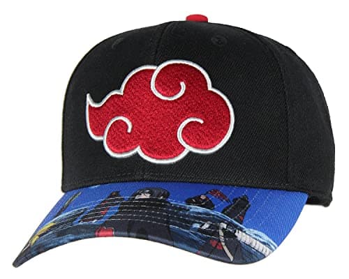 Image of Naruto Shippuden Akatsuki Red Cloud Character Bill Adjustable Snapback Hat Cap, Black, One size