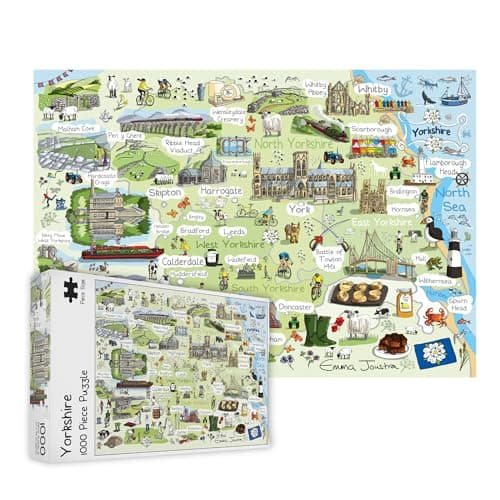 Image of Great British Jigsaws – Yorkshire Map 1000 Piece Jigsaw Puzzles for Adults – Illustrated Country Maps, Eco-Friendly, Perfect for Puzzle Enthusiasts – 69 x 48cm Completed Size