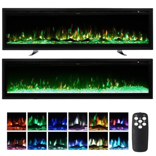 Image of INMOZATA Electric Fire Wall Mounted/Recessed/Freestanding 127cm Electric Fireplace with Remote & Touch Screen Control 12 LED Color Flame Effect, 2 Heat Settings 900W&1800W, Crystal & Log Set