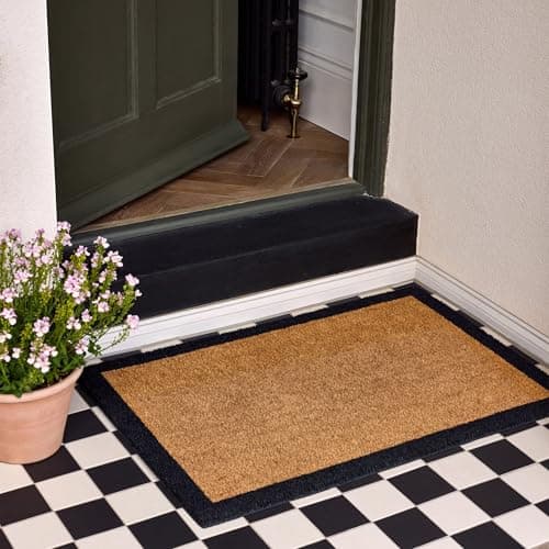 Image of Lord of Rugs Printed Coir Border Door Mat for Home Entrance Indoor and Outdoor, Patio, Balcony Non-Slip Durable Natural Coconut Fiber Framed Doormat Black, 45 x 75 cm (1'5"x2'5")