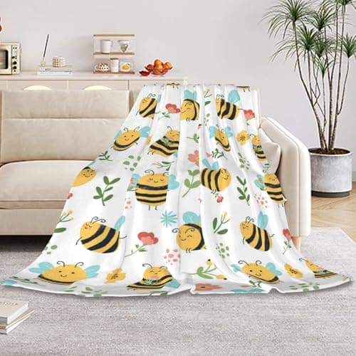 Image of HUSITI Bee Flower Flannel Blanket Throw,Blankets for Couch Sofa Bed Lounging,Home Blanket Decoration, for Adults Wife Self,50"x60"