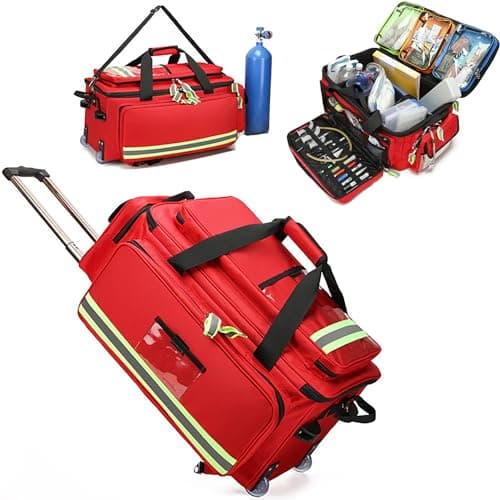 Image of Large Capacity Medical Trolley Bag with Wheels - First Responder First Aid Kit, Portable Outdoor Emergency Duffle Bag - Empty Trauma Bag with Compartments, Removable Oxygen Tank Bag Only