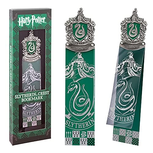 Image of The Noble Collection Harry Potter Slytherin Crest Bookmark - 6.7in (17cm) Die Cast Metal, PVC and Card Bookmark - Officially Licensed Film Set Movie Gifts Stationery