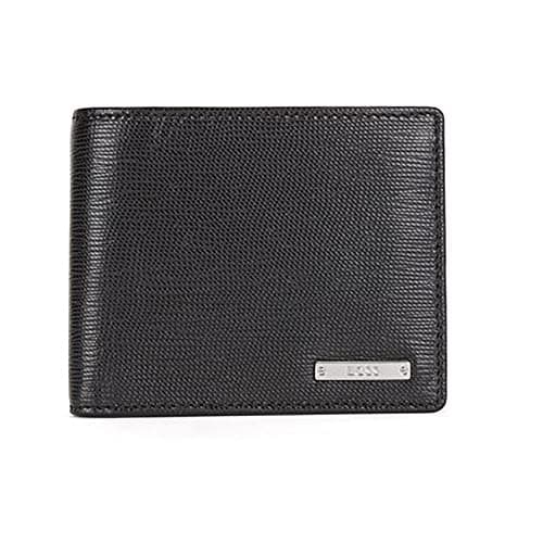 Image of BOSS Mens GalleryA Trifold Logo-Plate Wallet in Italian Leather