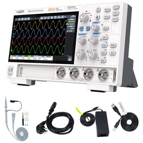 Image of OWON ADS804A Digital Oscilloscope 4-Channel 70MHz, 12-Bit High-Precision, 700k wfms/s, 50Mpts Record Length, Multi-Touch, CAN/LIN Decoding, FFT, HDMI USB Type-C for Automotive & Lab Use.