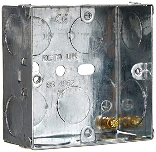 Image of Merriway BH04060 35mm (1.3/8 inch) Depth Single 1-Gang Metal Flush Mount Back Pattress Box , Grey