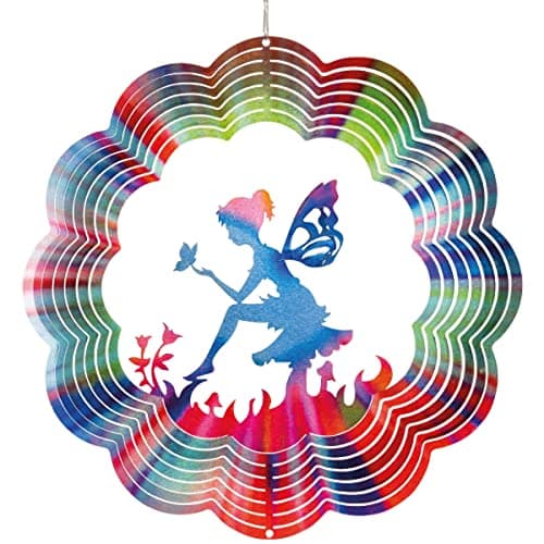 Image of CIM Metal Wind spinner - Rainbow Relaxing Fairy - 300mm - easily spinning wind mobile with brilliant colours - including suspension - attractive room, window and garden decoration