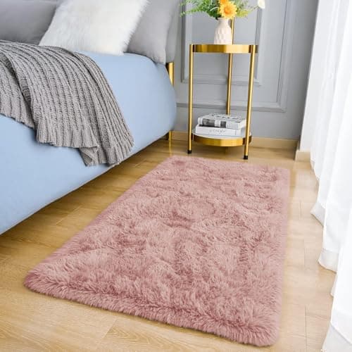 Image of MOONLIGHT20015 Rugs Living Room Bedroom- Fluffy Shaggy Pink Area Rugs Non-Slip - Modern Super Soft Thick Pile Plush Carpet - Non Shedding Easy To Clean Rug, 60cm x 110cm
