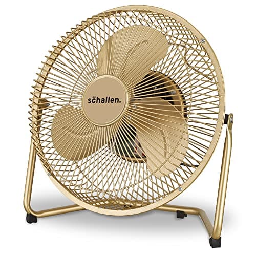 Image of Schallen Champagne Gold Sturdy Metal High Velocity Cold Air Circulator Adjustable Floor Fan with 3 Speed Settings (9")