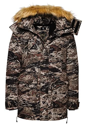 Image of Superdry Men's Everest Parka Jacket with Faux Fur Hood, Washed khaki print, S