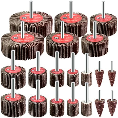 Image of Awutzut 20PCS Grain 80 Fiber Flap Wheel Set for 6mm Shank Drill, Cordless Screwdriver, Straight Grinder