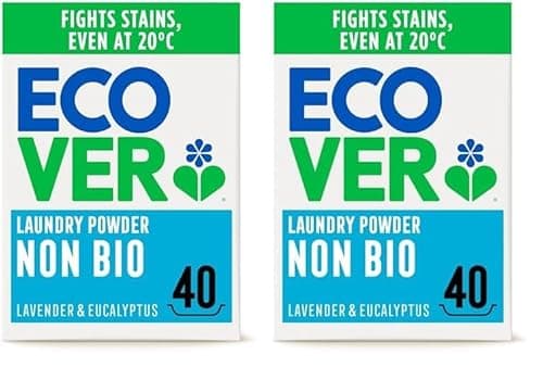 Image of Ecover Non-Bio Laundry Detergent Powder, Laundry Washing Detergent, Fresh Lavender and Eucalyptus Scent, 1 x 40 Washes, 1 x 3 kg, (Pack of 2)