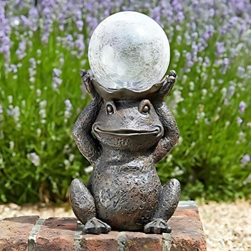 Image of Garden Mile Solar Outdoor Frog Garden Decoration Ornament Outdoor Colour Changing Solar Powered LED Lighting Waterproof, Large Decorative Statues 40cm