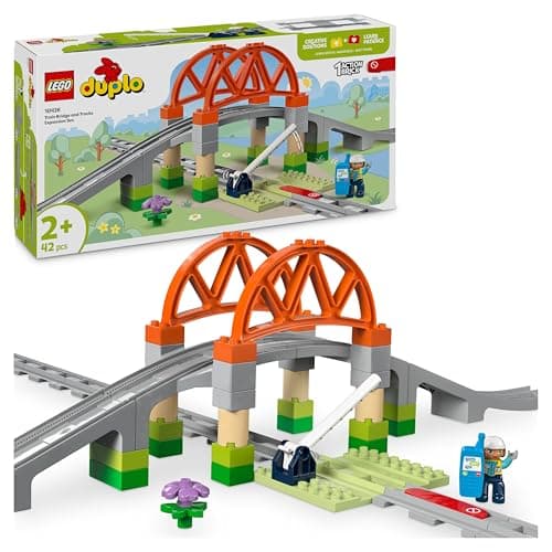 Image of LEGO DUPLO Train Bridge and Tracks Expansion Set - Educational Learning Toy for Toddlers - incl. 8 Track Pieces, a Bridge, Barrier & an Action Brick - Gift for 2+ Year Old Boys & Girls - 10426