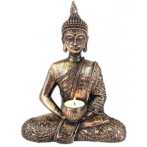 Image of Tibetan Spirits Sitting Thai Buddha Tealight Candle Holder Statue 27cm