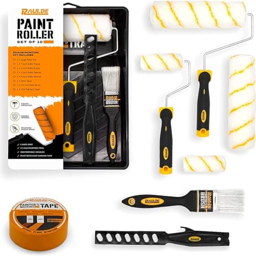 Image of Raulde Paint Roller Set of 10 - Paint Rollers and Trays Set - Roller Sets for Painting - Paint Brush and Rollers for Painting - Wall Paint Roller - Home Painting Kit