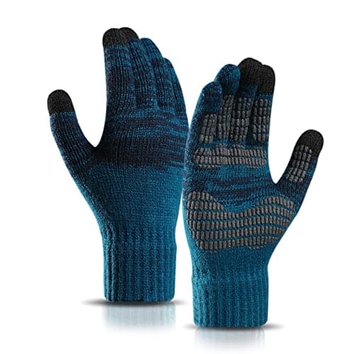 Image of MOKANI Winter Touch Screen Gloves Men, Anti-Slip Thermal Men Gloves with Silicone Particles Thickened Elastic Windproof Cuff, Warm Fluff Lining for Driving Running Sport Typing, Blue