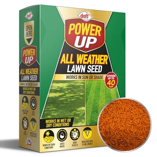 Image of Power Up All Weather Lawn Seed with Nitro-Coat - Easy to Sow for Thicker Greener Grass - Grass Growing Seed UK - Effective for New Lawns, Overseeding & Patch Repairs in Shady Areas 1kg