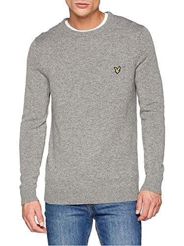 Image of Lyle & Scott Men's Crew Neck Lambswool Blend Jumper Regular Fit Plain Crew Neck Long Sleeve Jumper, Grey (Mid Grey Marl T28), Medium (Manufacturer Size:M)