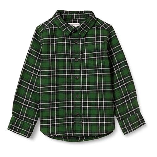 Image of Amazon Essentials Boys' Flannel Button Down Shirt, Green, Medium