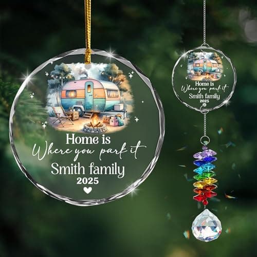 Image of Fastpeace Personalized Camping Ornament – “Home is Where You Park It” – Custom Family Name & Year – Trailer Design with Campfire – Personalized Christmas Ornament for Camping Lovers 2025