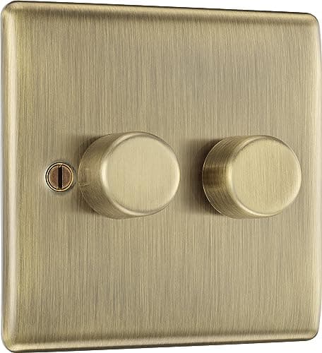 Image of BG Electrical Intelligent Double Wall Dimmer Switch, 2 Way, Raised Profile, Round Edges, Nexus Metal, Antique Brass, 200W, NAB82